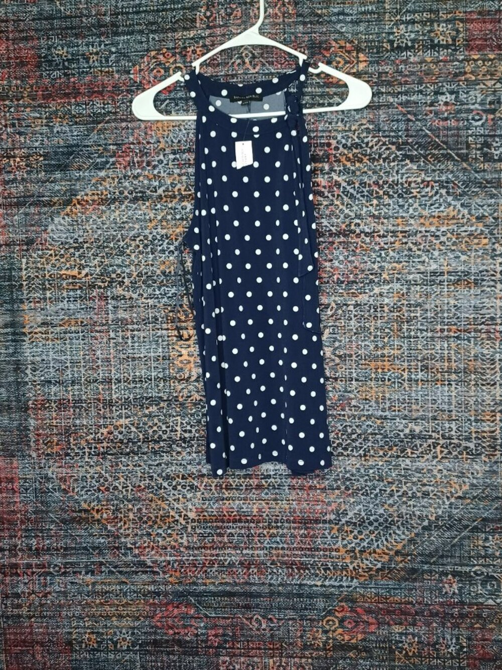 Banana Republic womens navy an white tied strap polka dots tank top M NWT